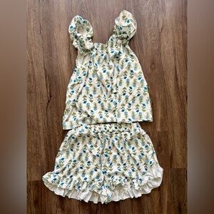 Floral Pajama Set Ruffle Top & Shorts Lounge Sleep Set Small
